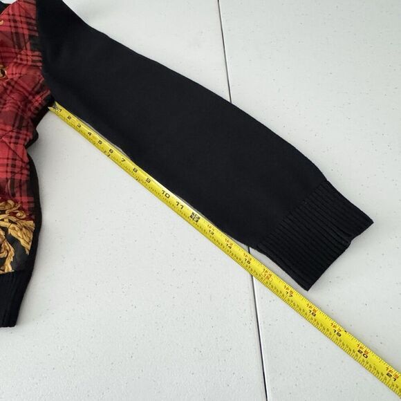 Ralph Lauren Sz L Black Knit Gold Baroque Cotton Quilted Front Zip Cardigan - Picture 10 of 13